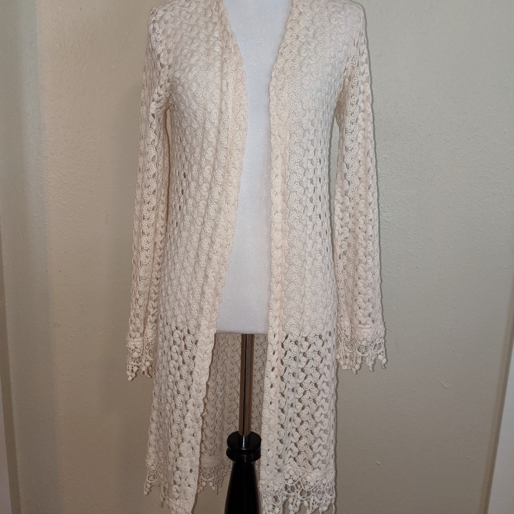 Long cream crocheted sweater xs/s